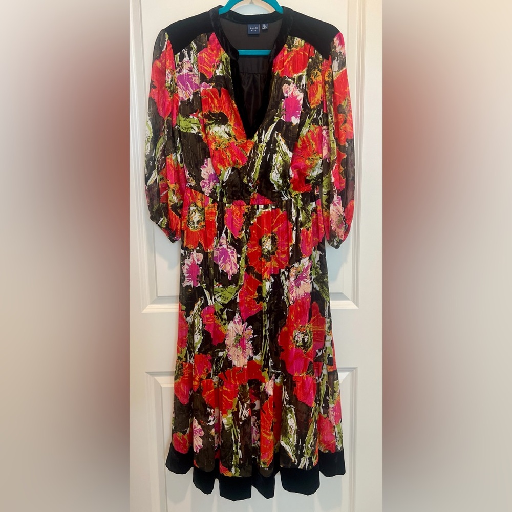 Belk original Kari Blue velvet trim floral dress